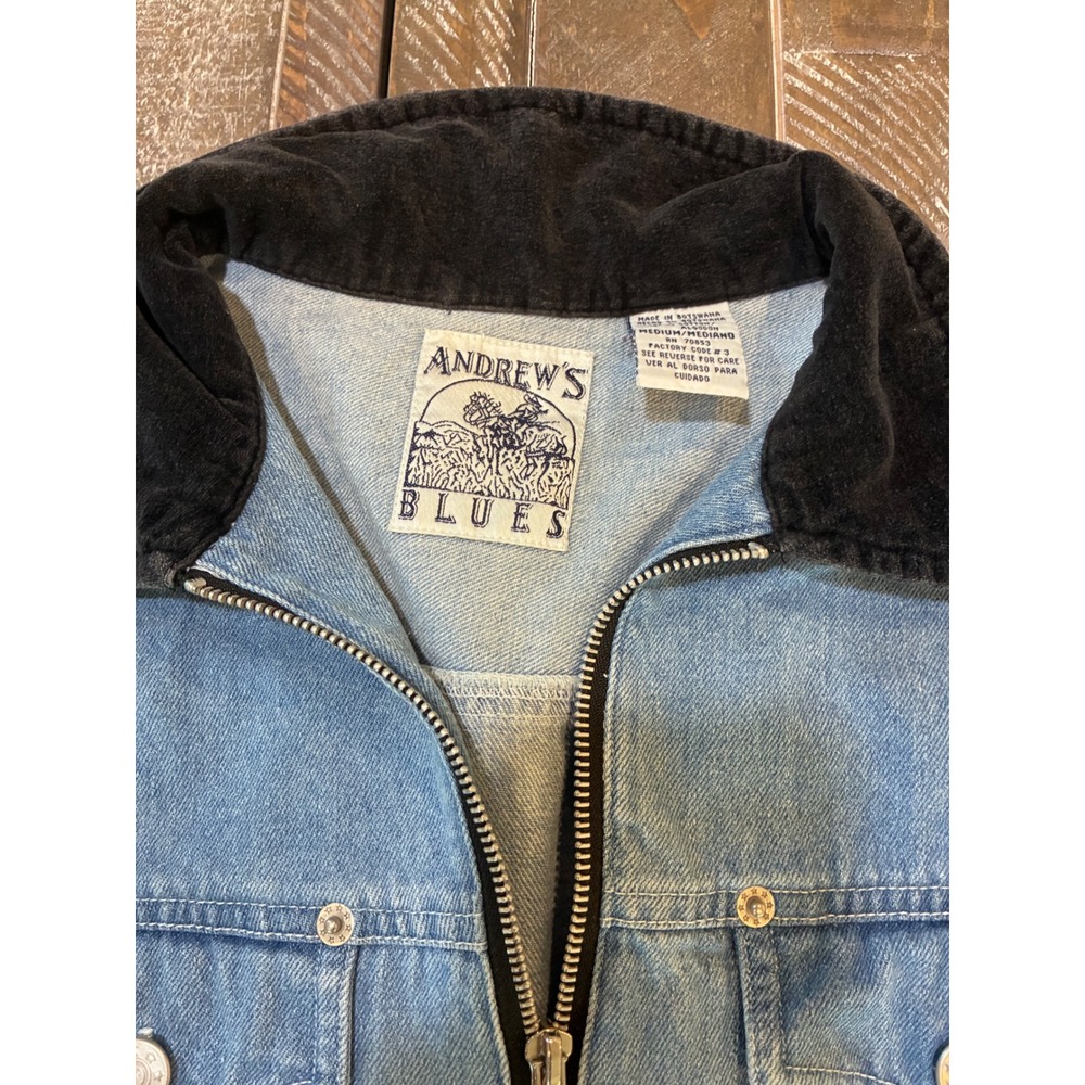 Andrews Blues Womens Denim Vest Light‎ Wash Corduroy Collar Zip Front Medium